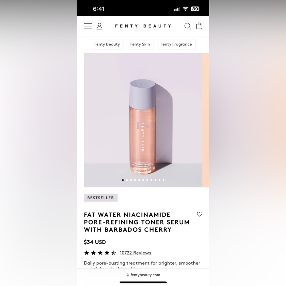 Fenty FAT WATER NIACINAMIDE PORE-REFINING TONER SERUM WITH BARBADOS CHERRY